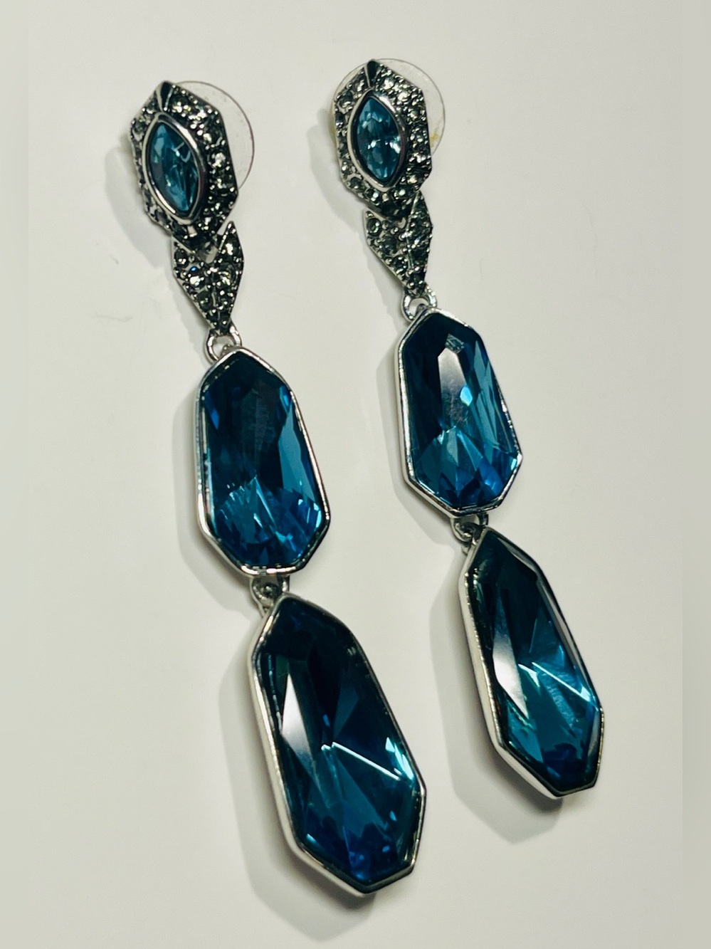 GIVENCHY Signed Blue Triple-Tier SWAROVSKI Blue Chandelier Formalwear Earrings